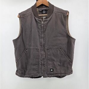 Polar King Men Large Brown Sherpa Lined Canvas Work Vest Utility Winter Layers